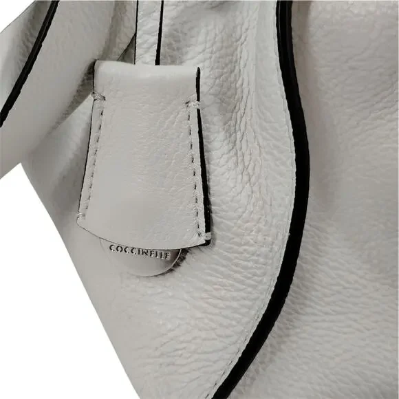 Coccinelle Clotilde Pebbled Leather Shoulder Crossbody Bag White Green Shoulder Bags